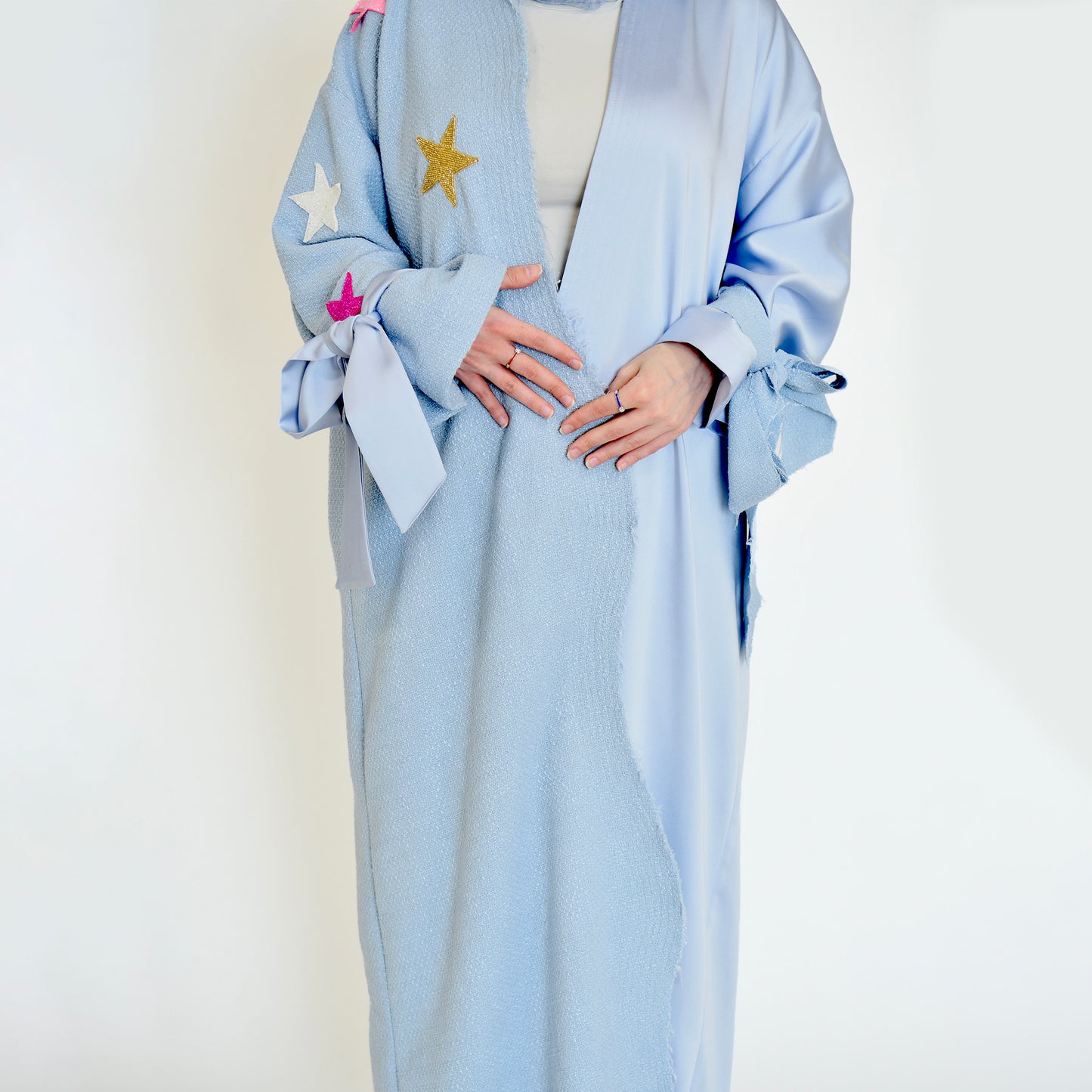 bouclé and satin combination wavy abaya