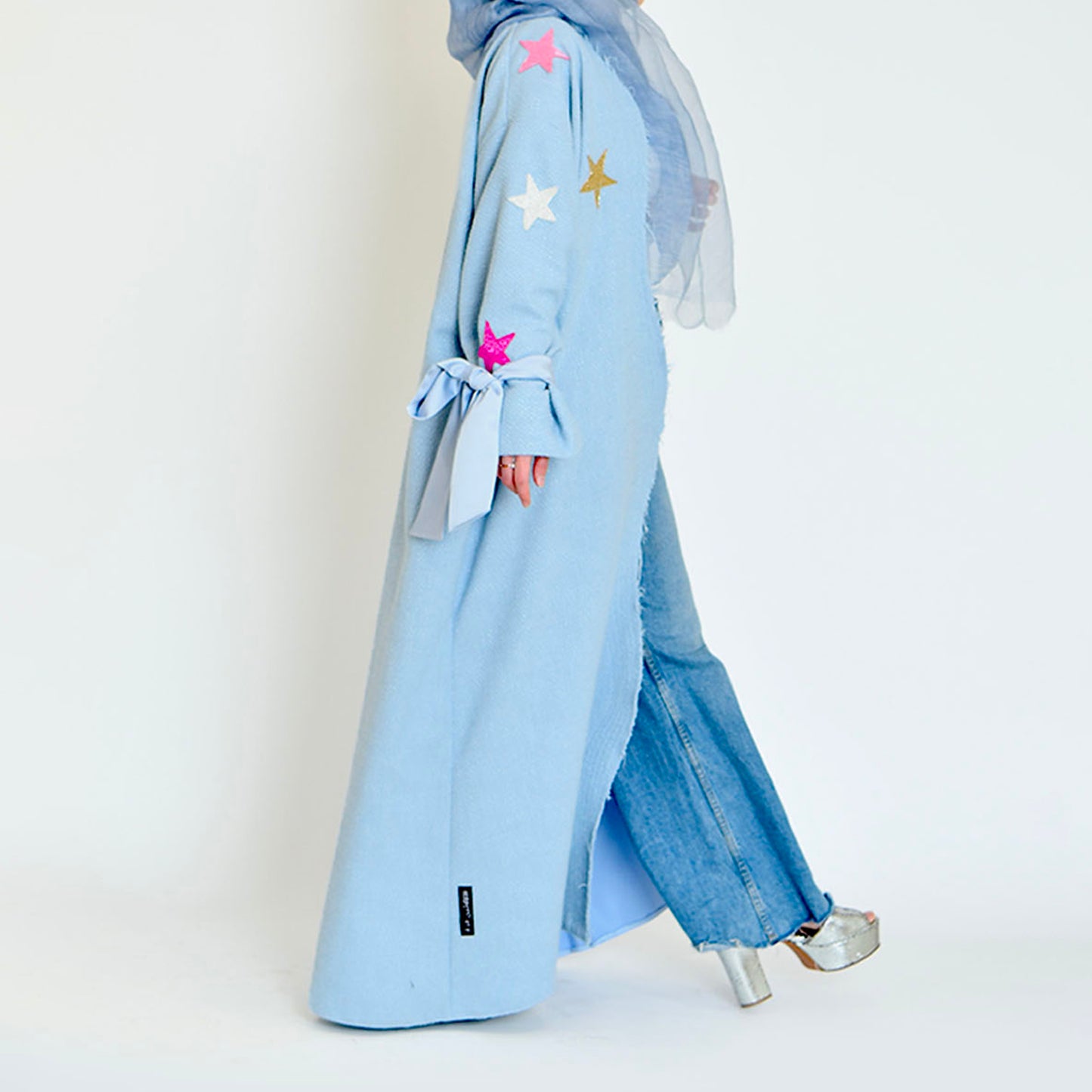 bouclé and satin combination wavy abaya