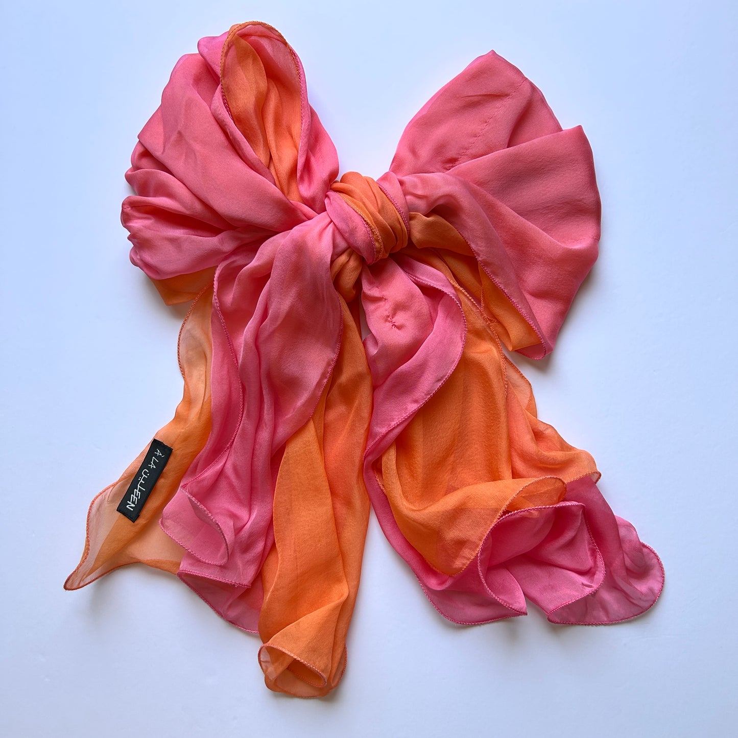 The à la Leen Double-Layered Silk Scarf- Two-tone Pink & Orange