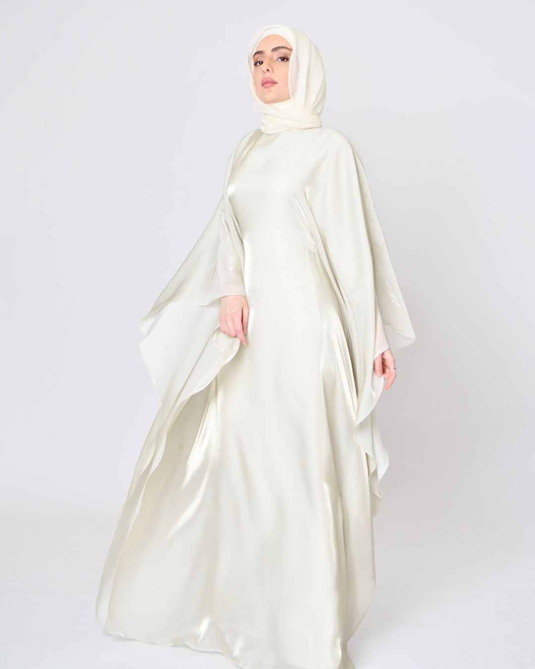 The butterfly abaya dress in metallic cream