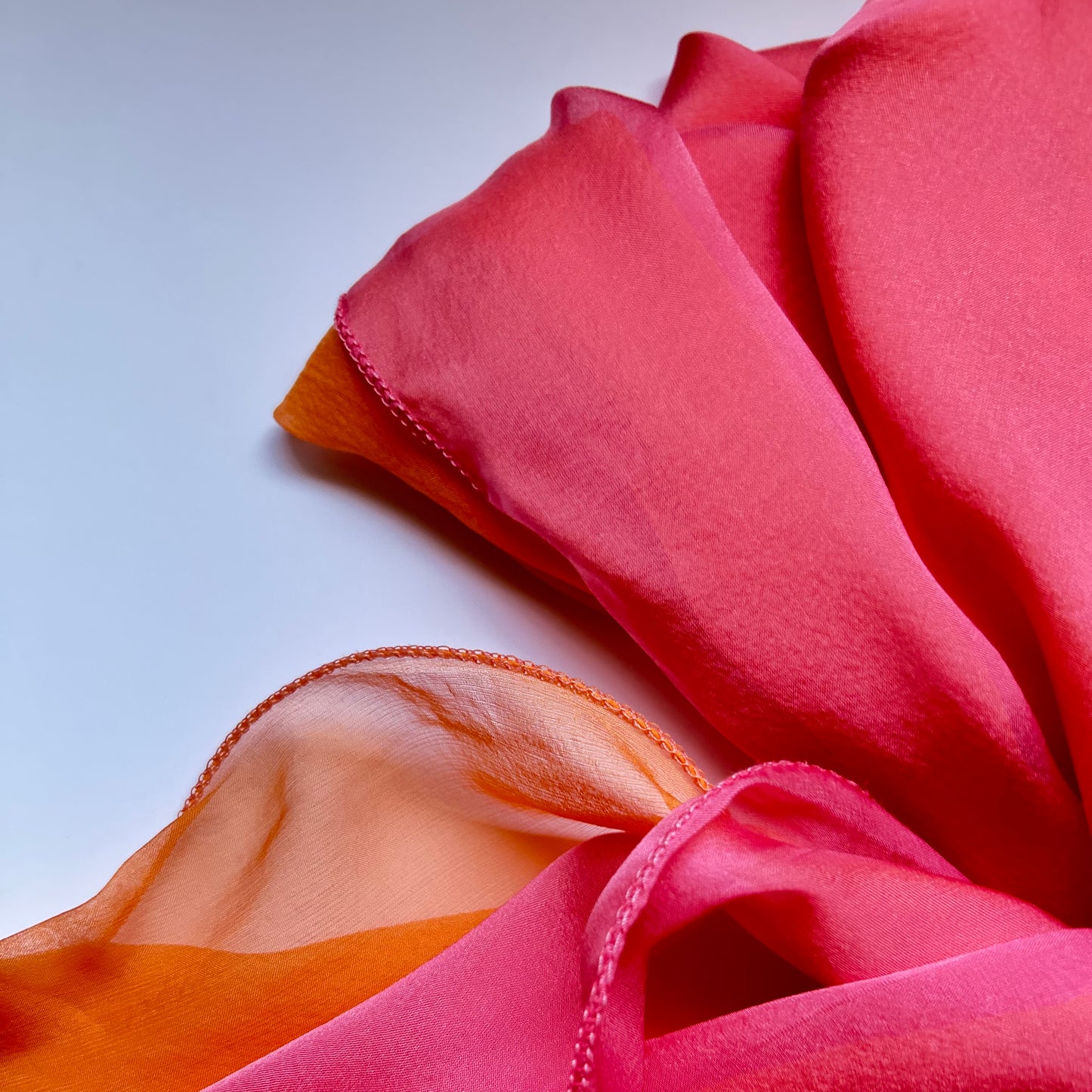 The à la Leen Double-Layered Silk Scarf- Two-tone Pink & Orange