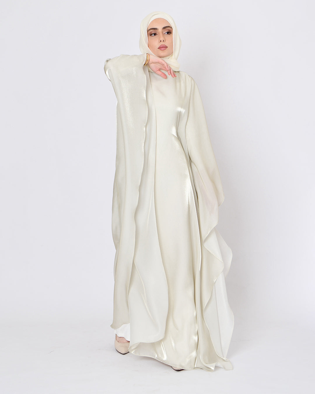 The butterfly abaya dress in metallic cream