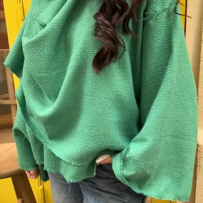 Textured Coat with Attached Scarf-Green