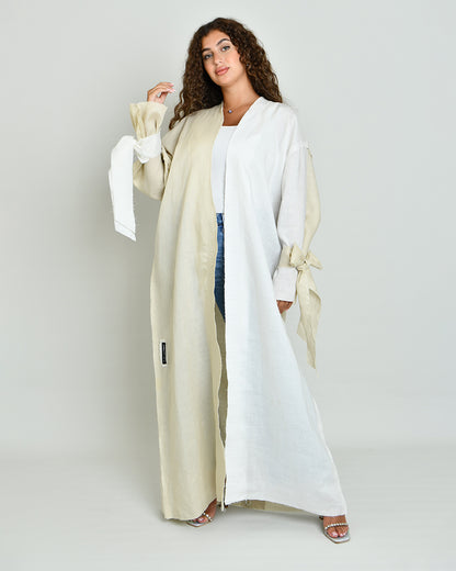 The Two-Toned Wavy Abaya in beige and white