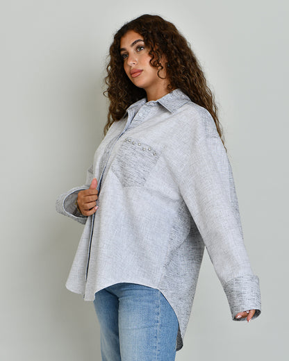 The Combination Shirt in grey and greige linen