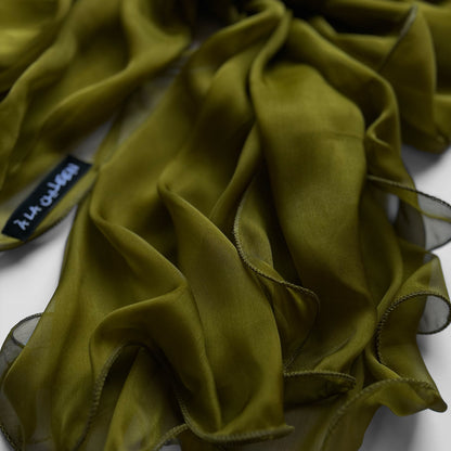 The Double-Layered Silk Chiffon Scarf – Intense Olive
