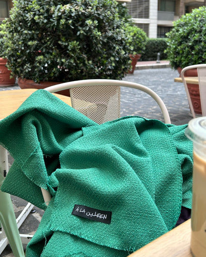 Textured Coat with Attached Scarf-Green