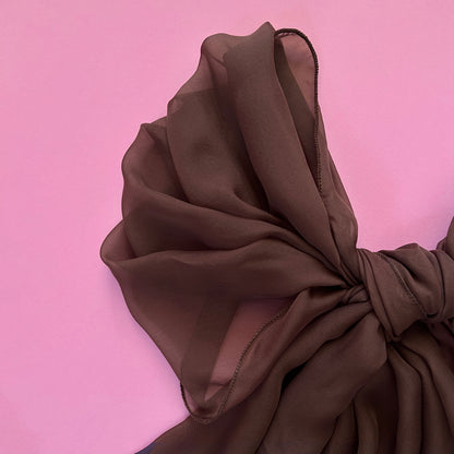 The Single-Layered Silk Chiffon Scarf – Brown