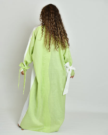 The Two-Toned Wavy Abaya in lime green and white