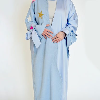 Bouclé and Satin Combination Wavy Abaya