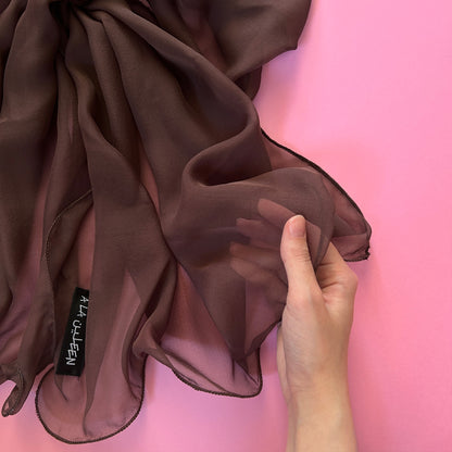 The Single-Layered Silk Chiffon Scarf – Brown