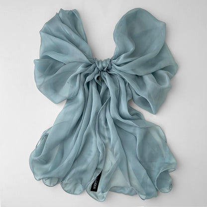 The Single-Layered Silk Chiffon Scarf – Grayish Blue