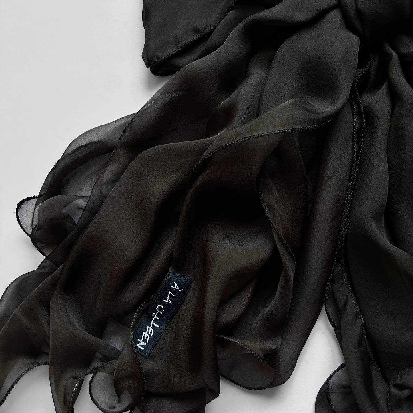 The à la Leen Double-Layered Silk Scarf- Army Brown