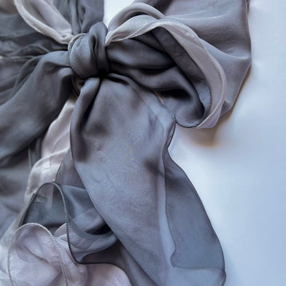 The Double-Layered Silk Chiffon Scarf – Two-tone Anthracite & Silver Grey
