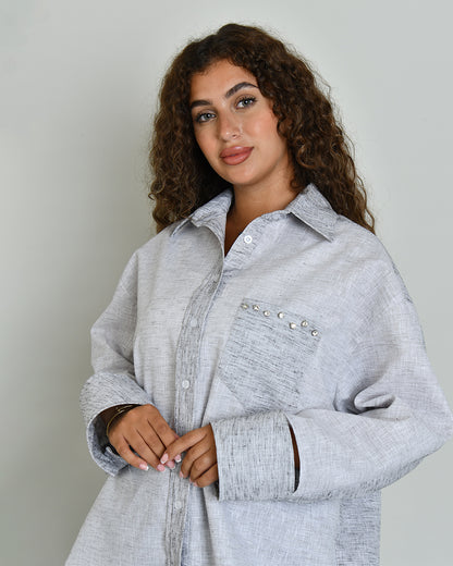The Combination Shirt in grey and greige linen