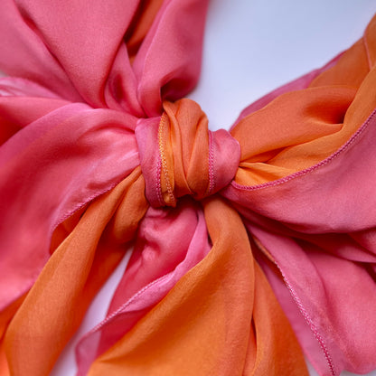 The Double-Layered Silk Chiffon Scarf – Two-tone Pink & Orange
