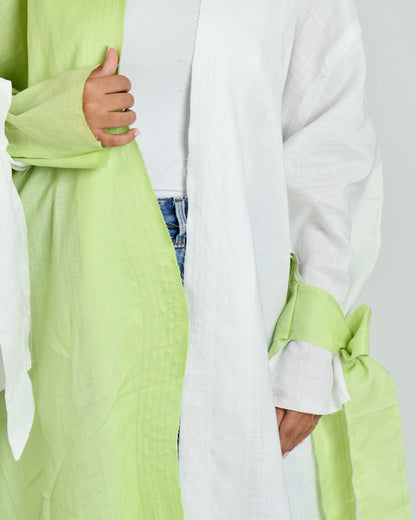 The Two-Toned Wavy Abaya in lime green and white