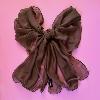 The Single-Layered Silk Chiffon Scarf – Brown