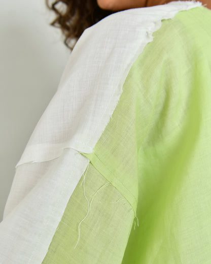 The Two-Toned Wavy Abaya in lime green and white