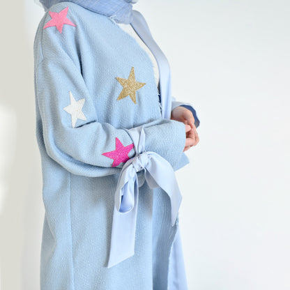 Bouclé and Satin Combination Wavy Abaya