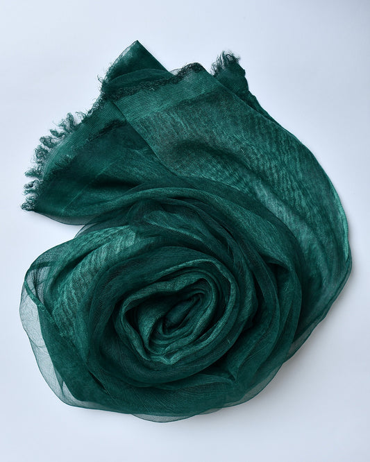 organzaXcotton double-layered scarf in emerald green