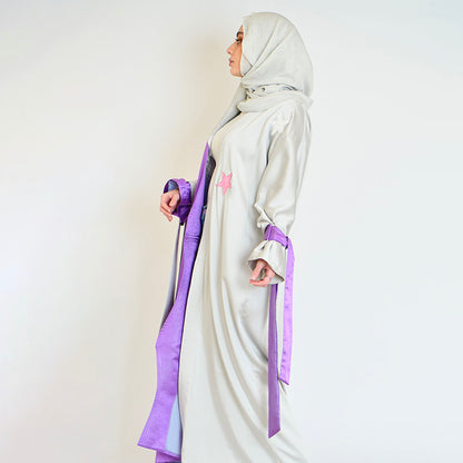 The Two-Toned Wavy Abaya in Purple and Silver