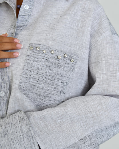 The Combination Shirt in grey and greige linen