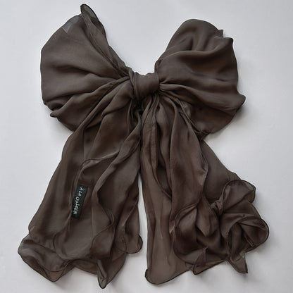 The Double-Layered Silk Chiffon Scarf – Taupe Brown