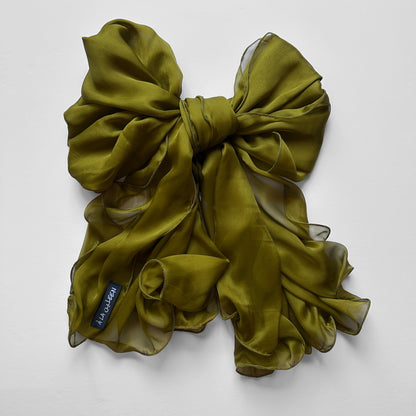 The Double-Layered Silk Chiffon Scarf – Intense Olive
