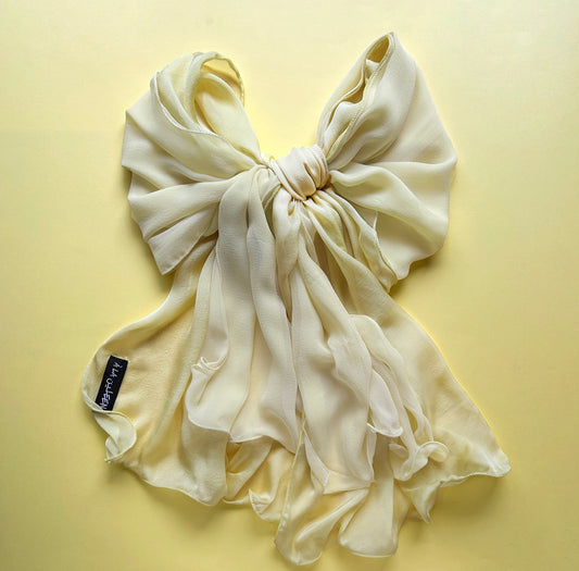 The à la Leen Double-Layered Silk Scarf- Maxi in Butter Yellow Combo