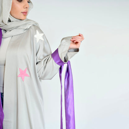 The Two-Toned Wavy Abaya in Purple and Silver