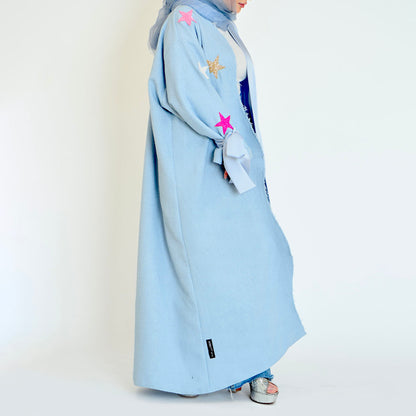 Bouclé and Satin Combination Wavy Abaya