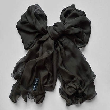 The Double-Layered Silk Chiffon Scarf – Army Brown