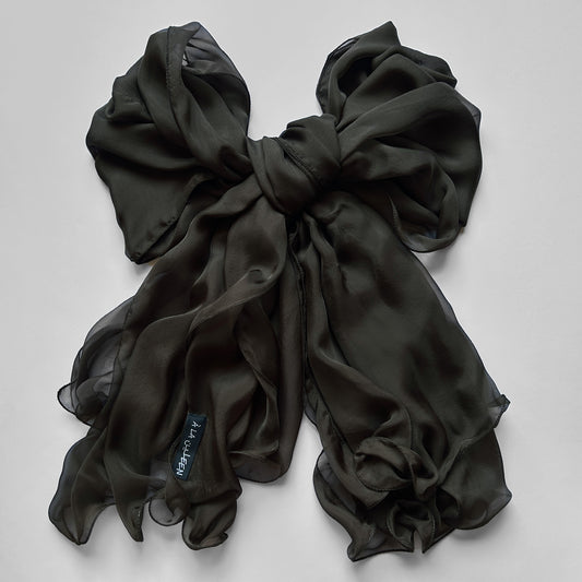 The à la Leen Double-Layered Silk Scarf- Army Brown