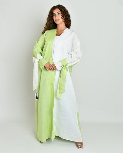 The Two-Toned Wavy Abaya in lime green and white