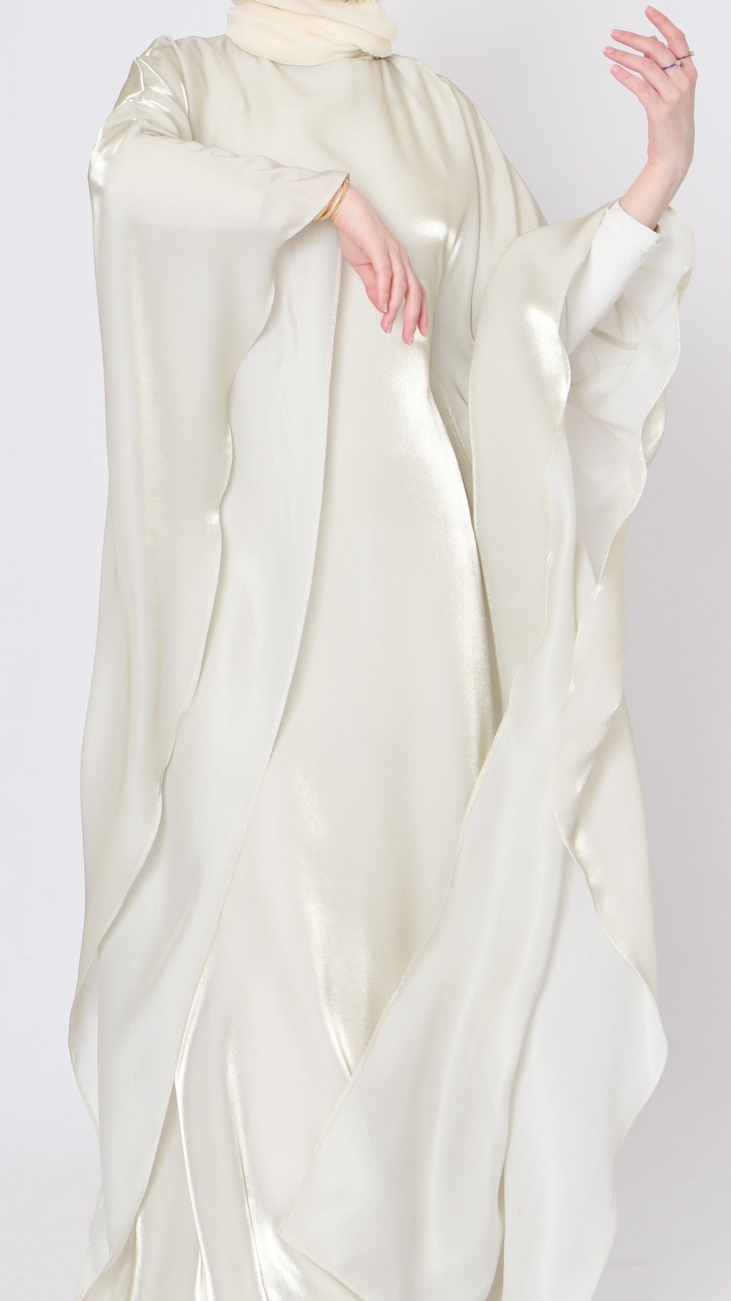 The butterfly abaya dress in metallic cream