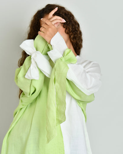 The Two-Toned Wavy Abaya in lime green and white