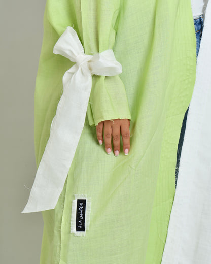 The Two-Toned Wavy Abaya in lime green and white