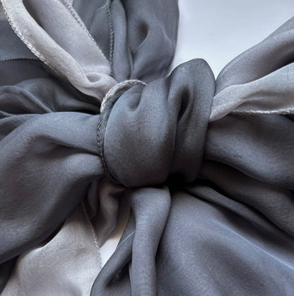 The Double-Layered Silk Chiffon Scarf – Two-tone Anthracite & Silver Grey
