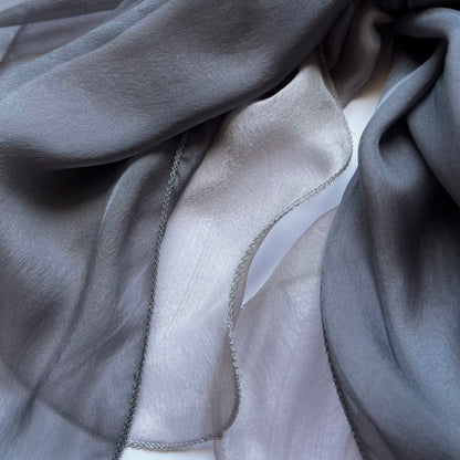 The Double-Layered Silk Chiffon Scarf – Two-tone Anthracite & Silver Grey