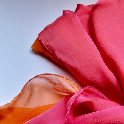 The Double-Layered Silk Chiffon Scarf – Two-tone Pink & Orange