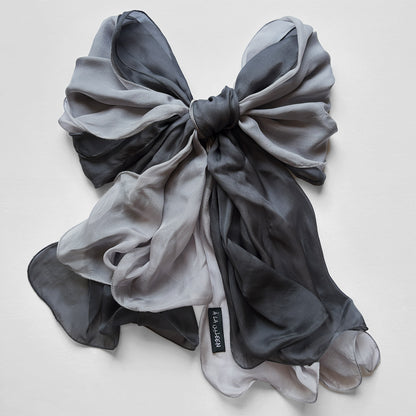 The Double-Layered Silk Chiffon Scarf – Two-tone Anthracite & Silver Grey