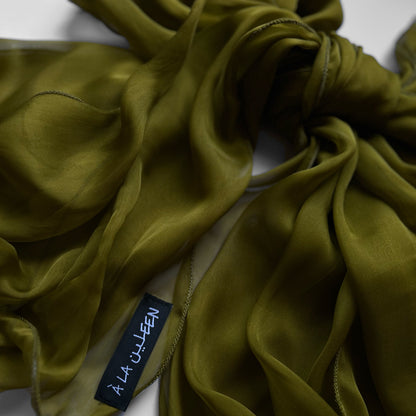 The Double-Layered Silk Chiffon Scarf – Intense Olive