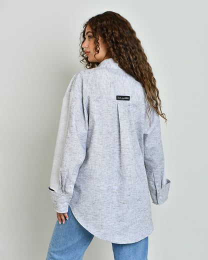 The Combination Shirt in grey and greige linen