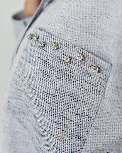 The Combination Shirt in grey and greige linen