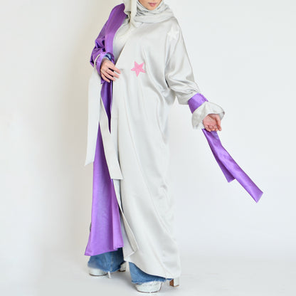 The Two-Toned Wavy Abaya in Purple and Silver