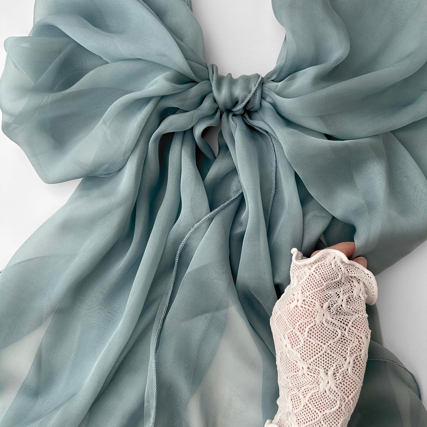 The Single-Layered Silk Chiffon Scarf – Grayish Blue
