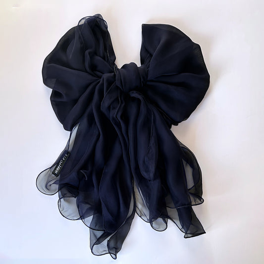 The à la Leen Double-Layered Silk Scarf- Dark Navy