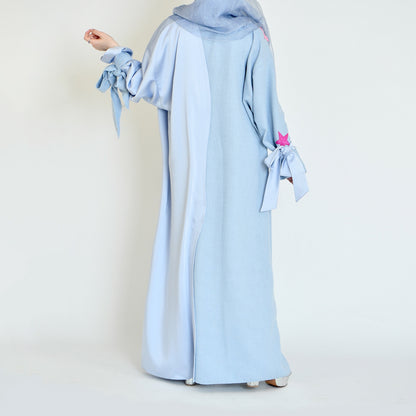 Bouclé and Satin Combination Wavy Abaya