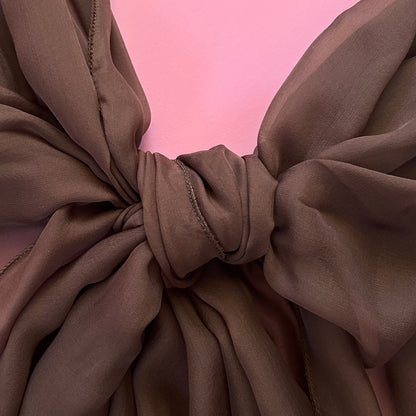 The Single-Layered Silk Chiffon Scarf – Brown